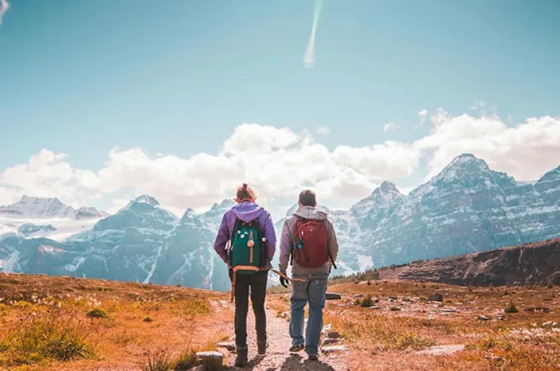 hiking together in alberta